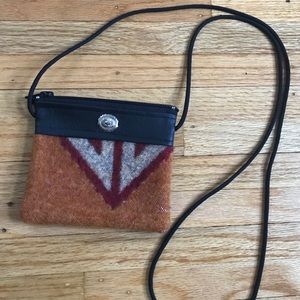 handmade crossbody leather & wool purse black